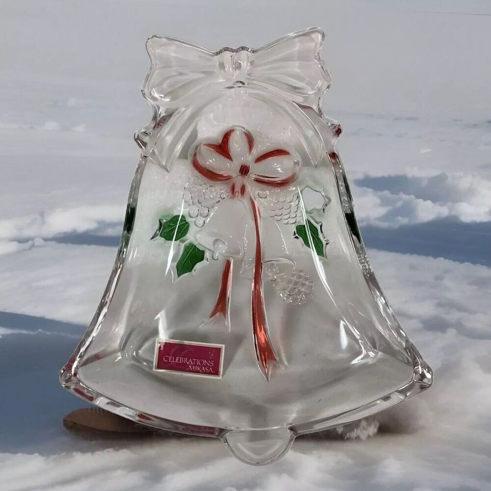 Mikasa Crystal Dish Bell Shaped 6.75 in Holiday Bells Collection Christmas